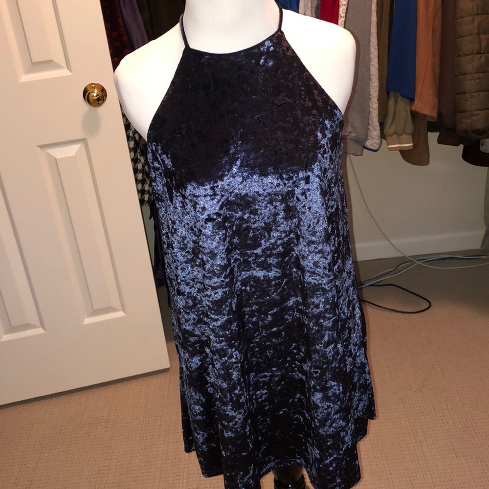 Sugar + Lips Crushed Velvet Blue Dress